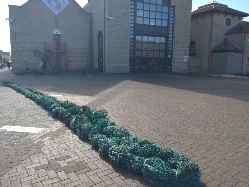 The trawl netting display has been removed from the starboard side of the ship to make way for the sand blasting in the coming weeks.